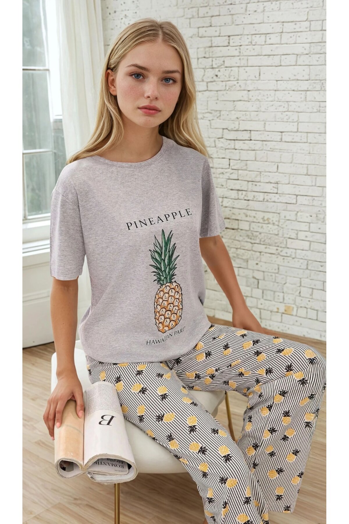 Ananas Desenli Kısa Kol Kadın Pijama Takımı – Hawaiian Party