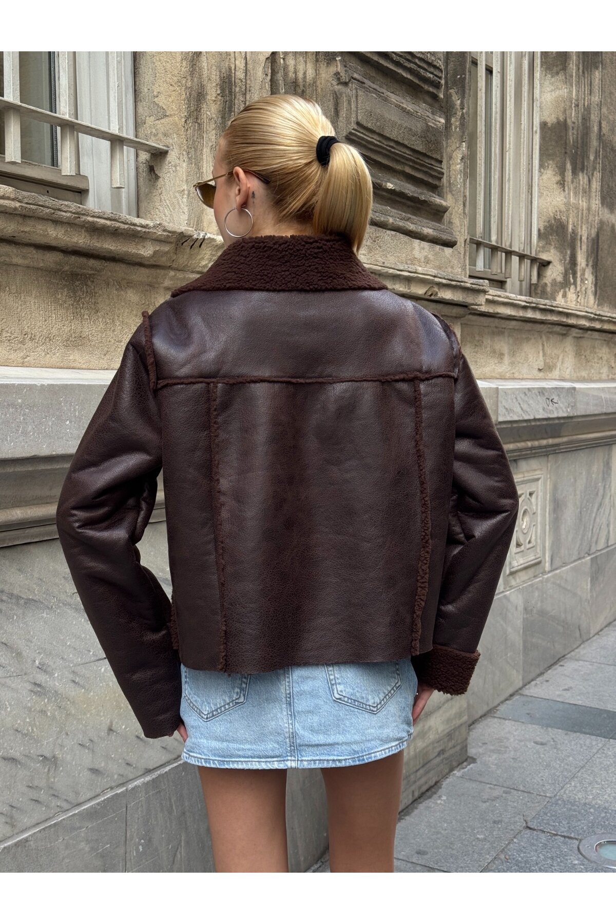 Antrasit Çift Cepli İçi Suni Kürklü Biker Mont