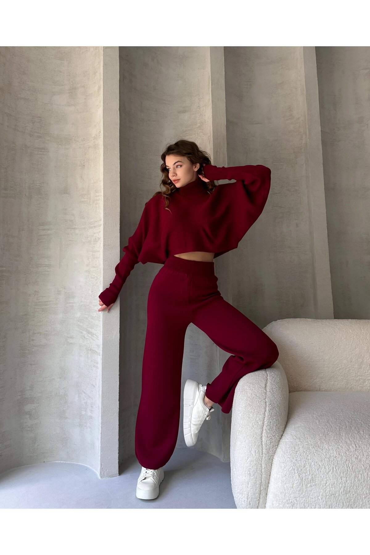 Balıkçı Crop Kazak ve Pantolon Triko Takım