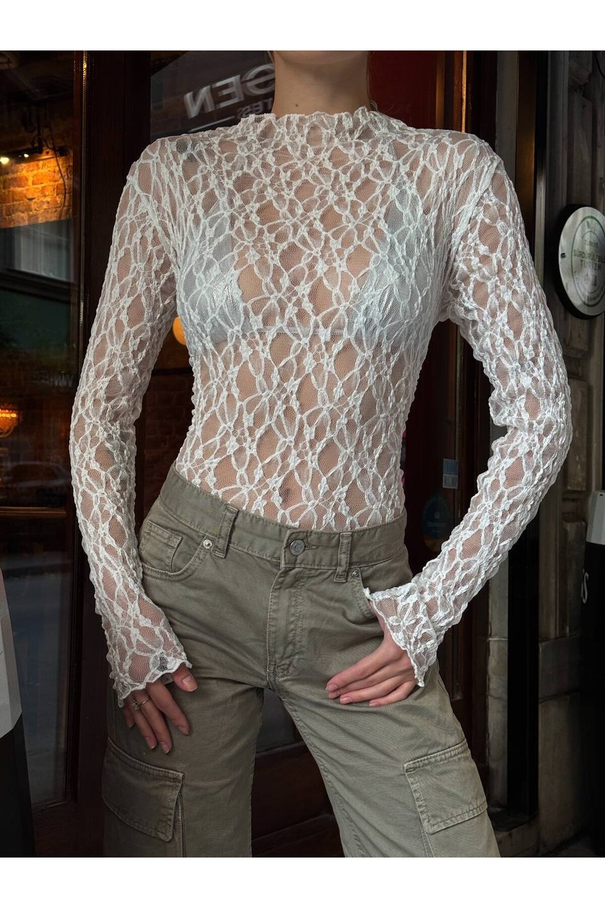 Balıkçı Yaka Bürümcük Dantel Bluz