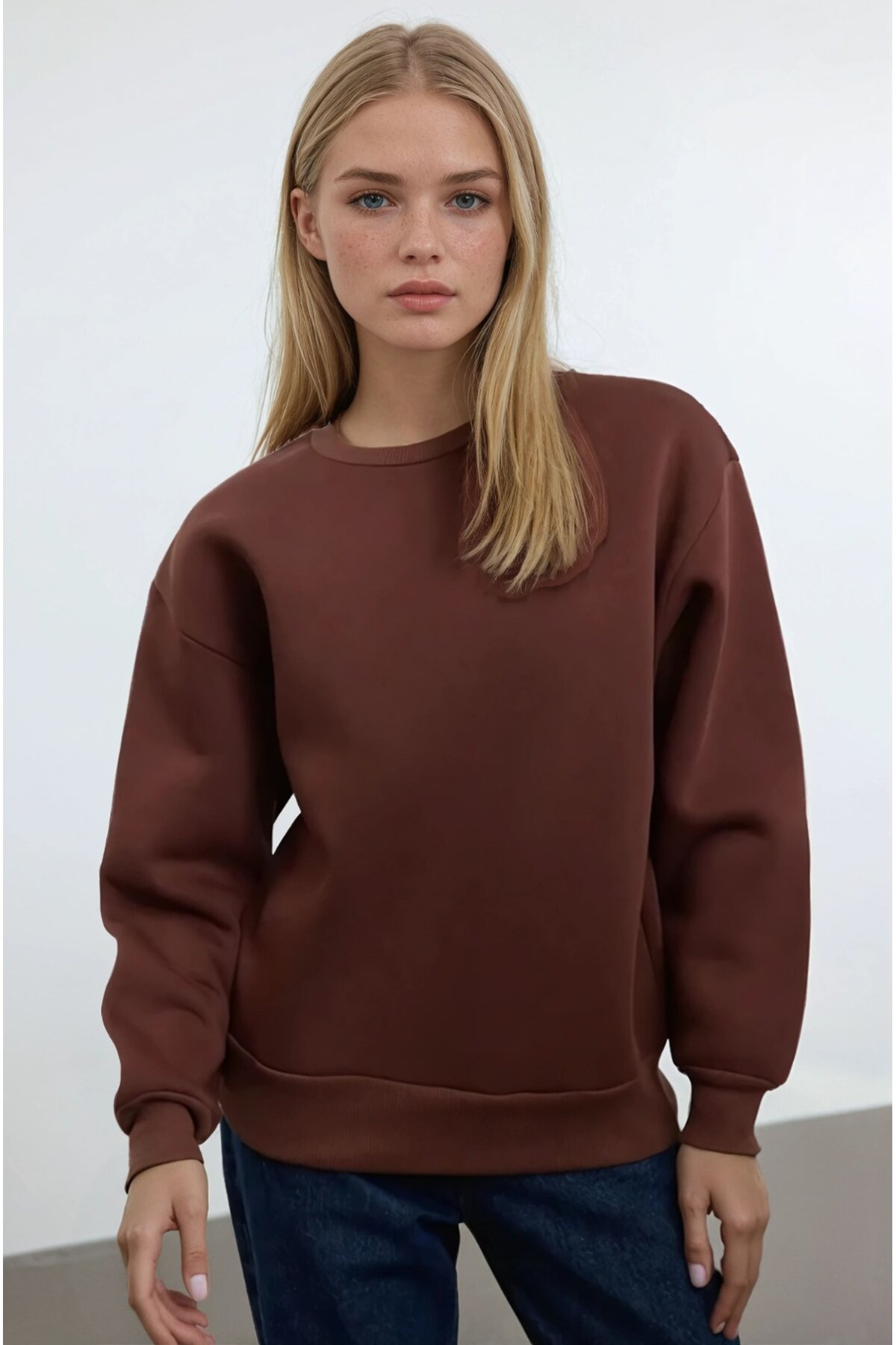 Basic Kahverengi Oversize Sweatshirt