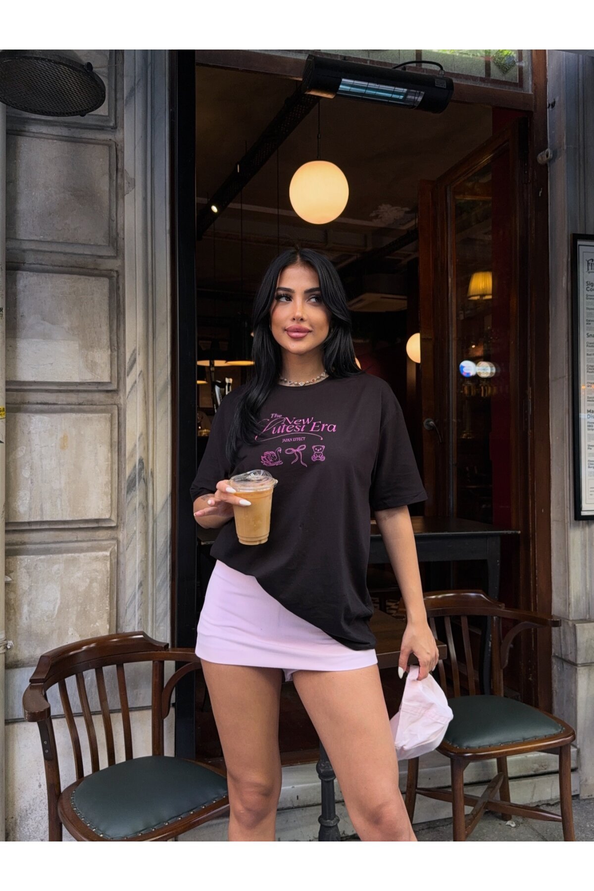 Baskılı Oversize Siyah T-shirt