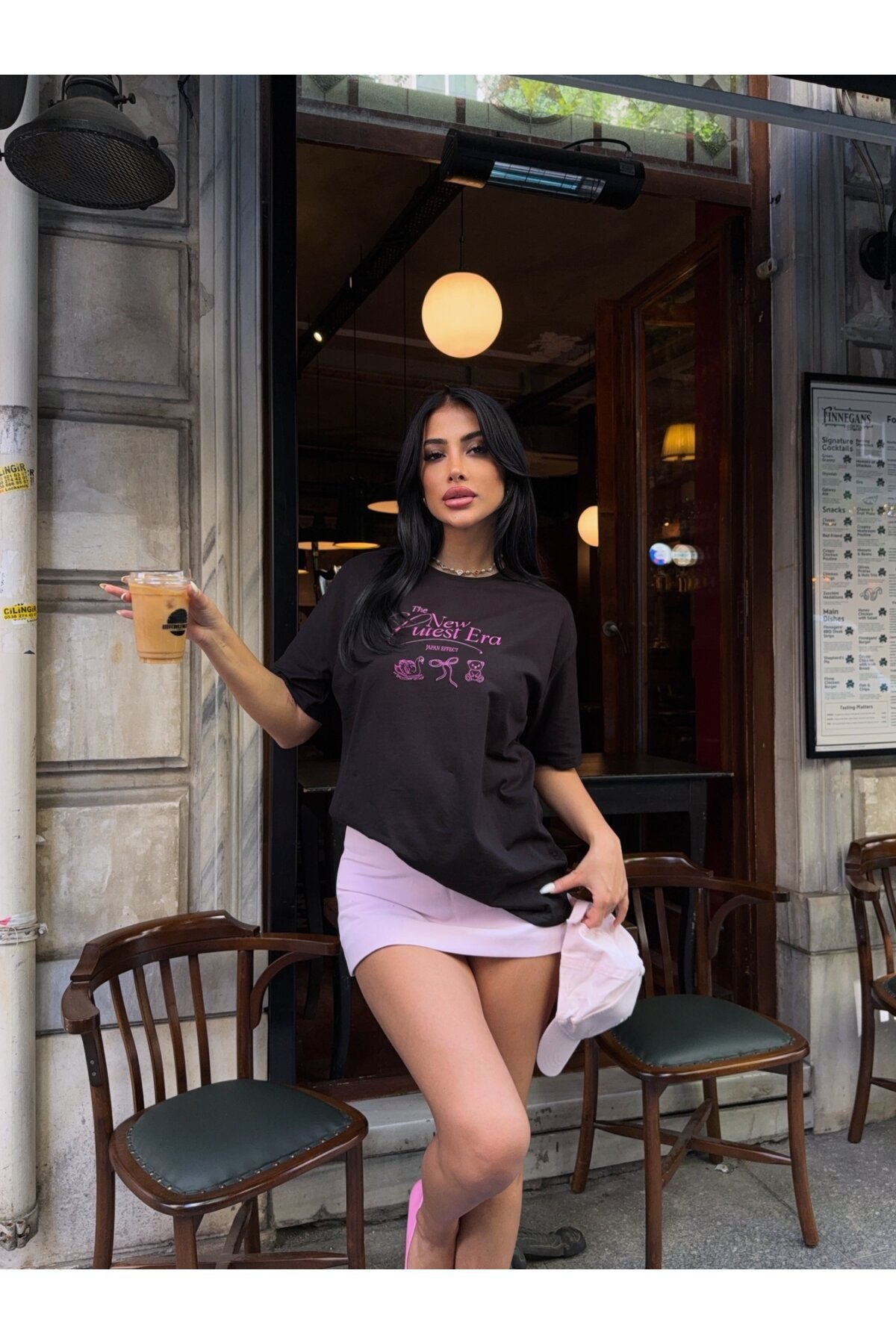 Baskılı Oversize Siyah T-shirt