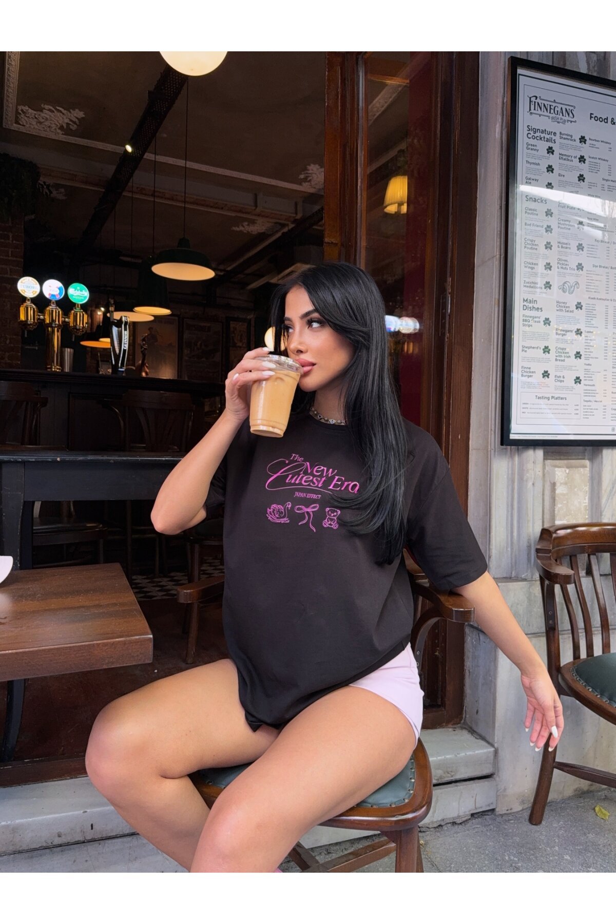 Baskılı Oversize Siyah T-shirt