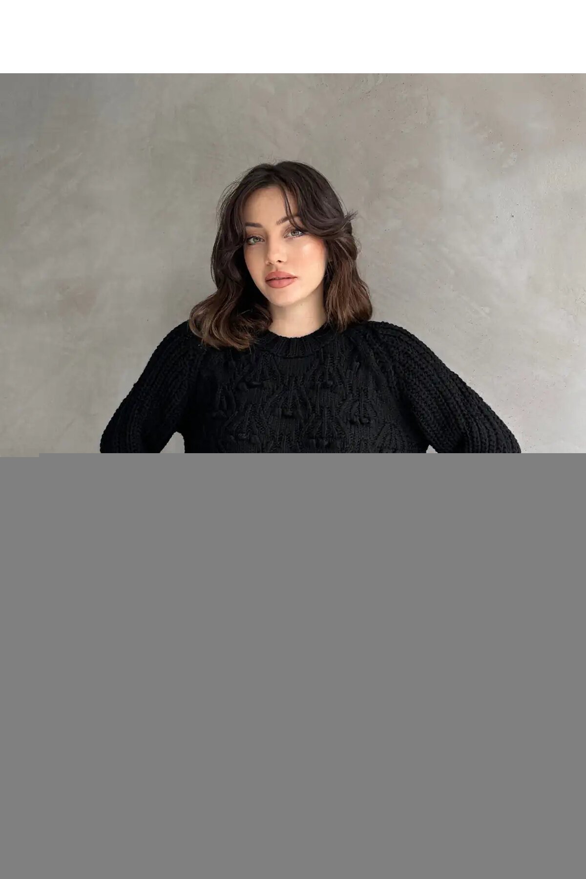 Bisiklet Yaka Bürümcük Detaylı Triko Kazak Siyah