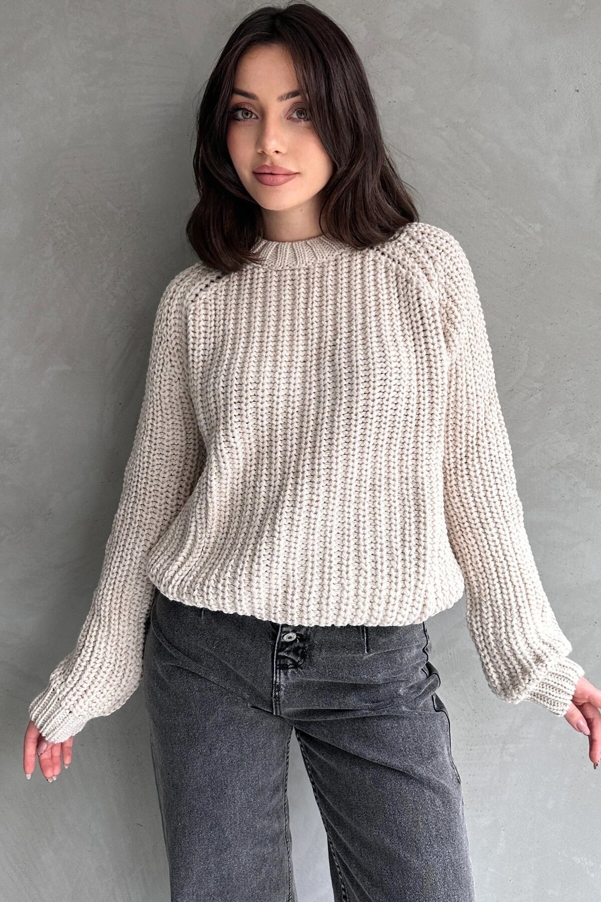 Bisiklet Yaka Selanik Örgü Triko Kazak