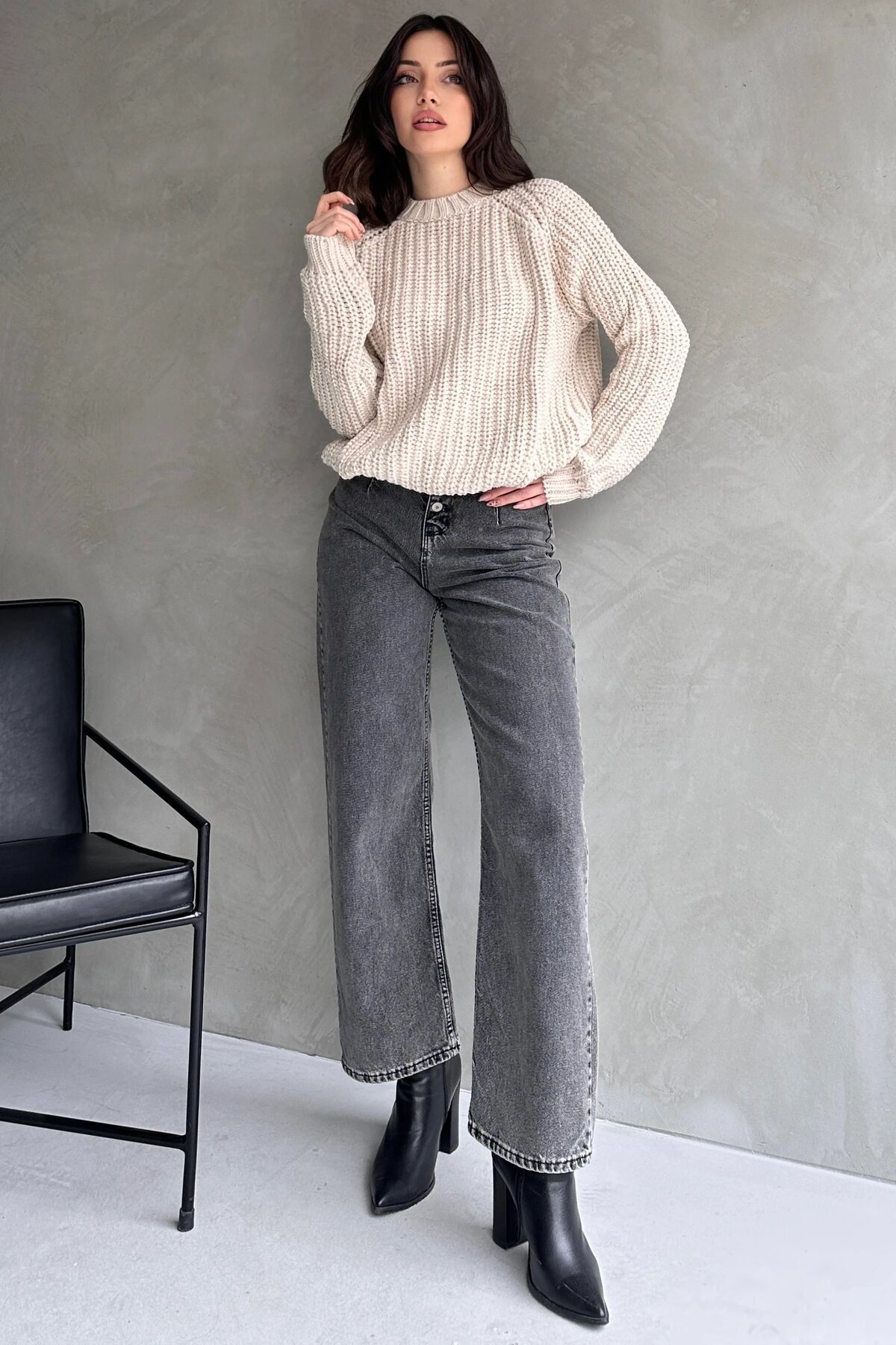 Bisiklet Yaka Selanik Örgü Triko Kazak