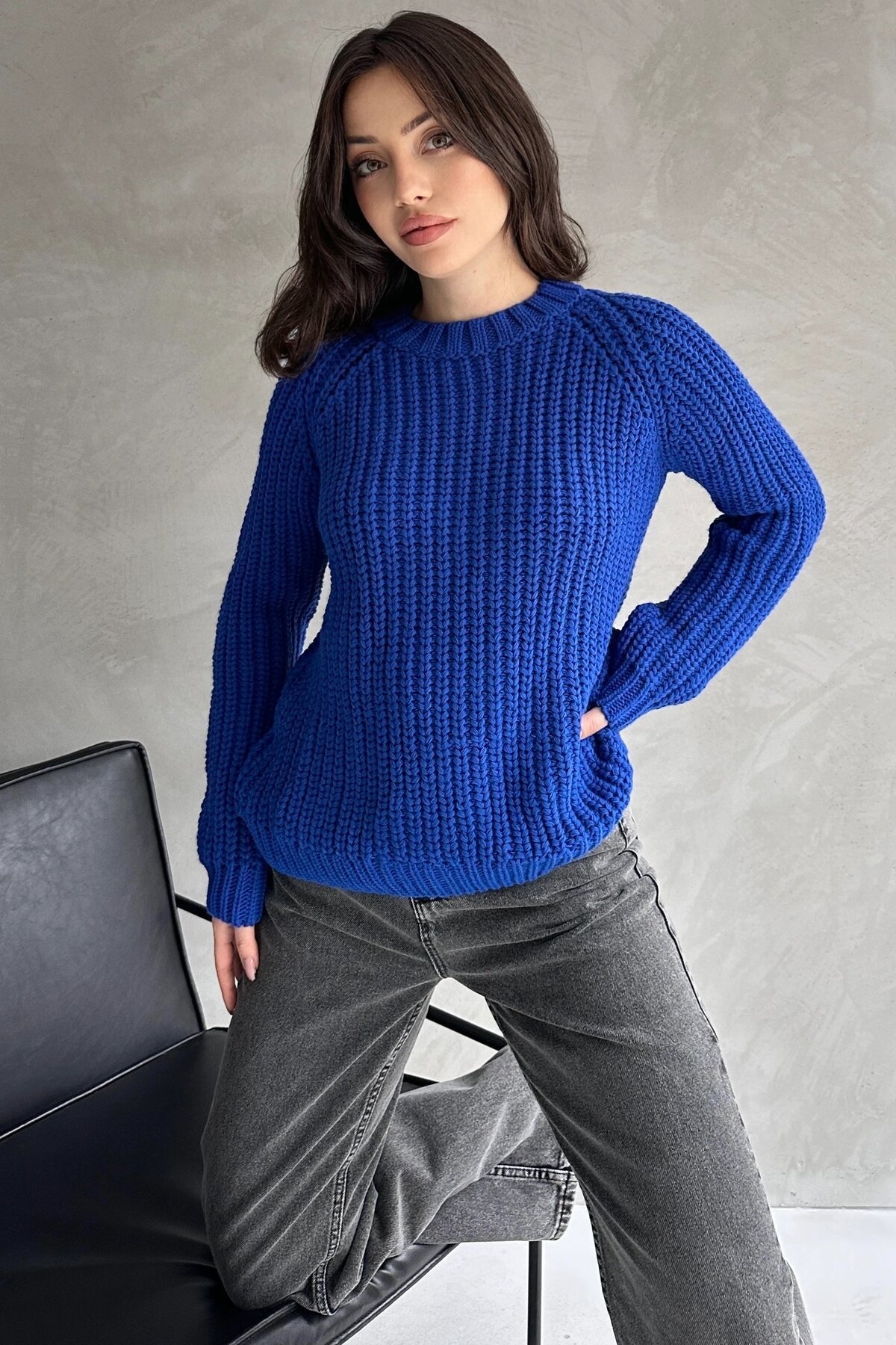 Bisiklet Yaka Selanik Örgü Triko Kazak