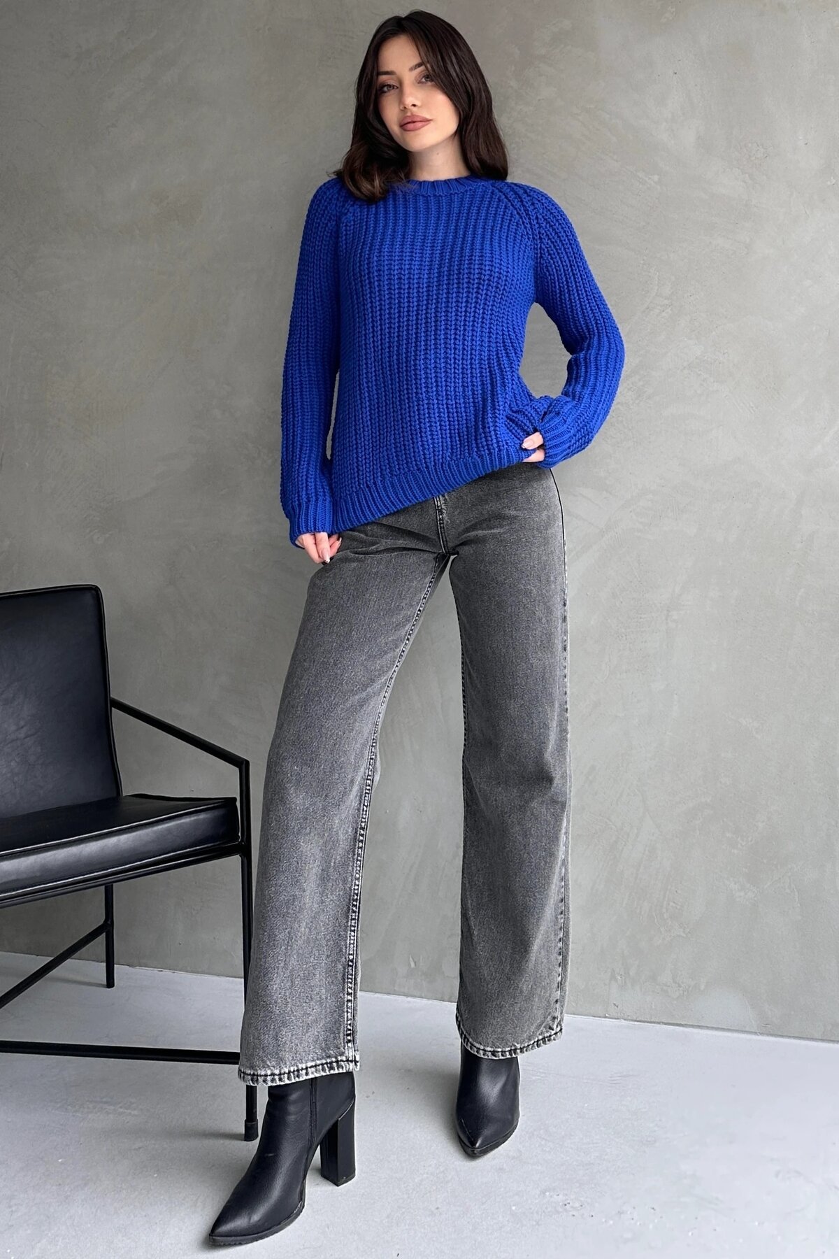 Bisiklet Yaka Selanik Örgü Triko Kazak