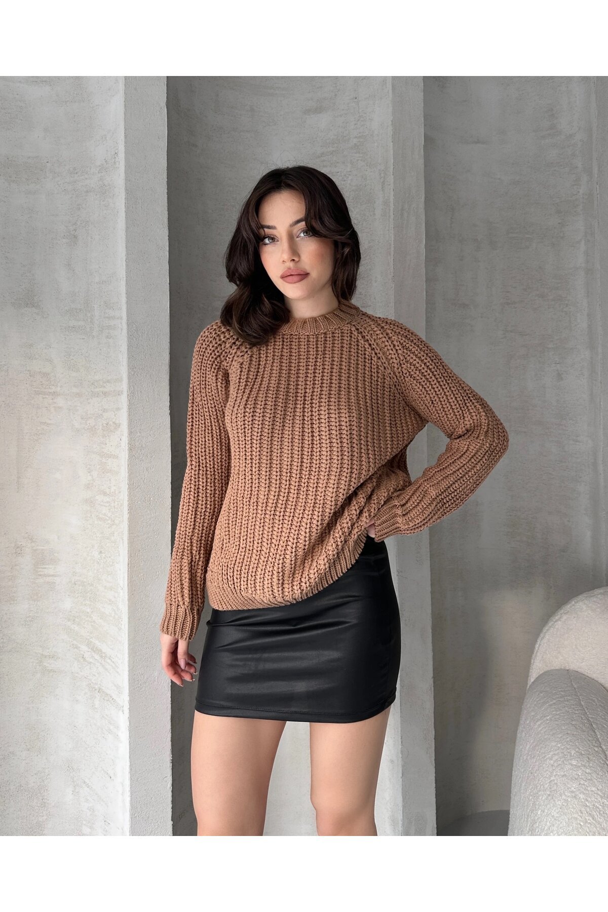 Bisiklet Yaka Selanik Örgü Triko Kazak