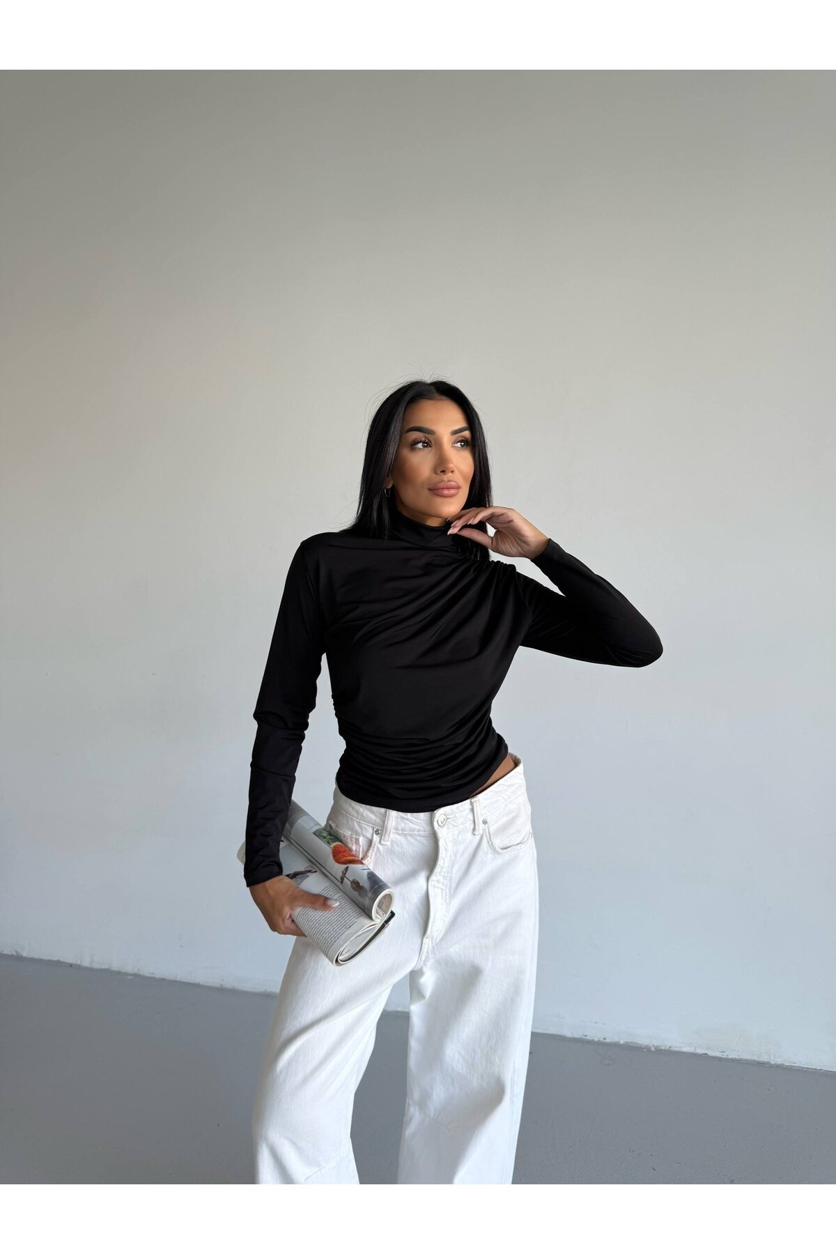 Boğazlı Siyah Sandy Bluz