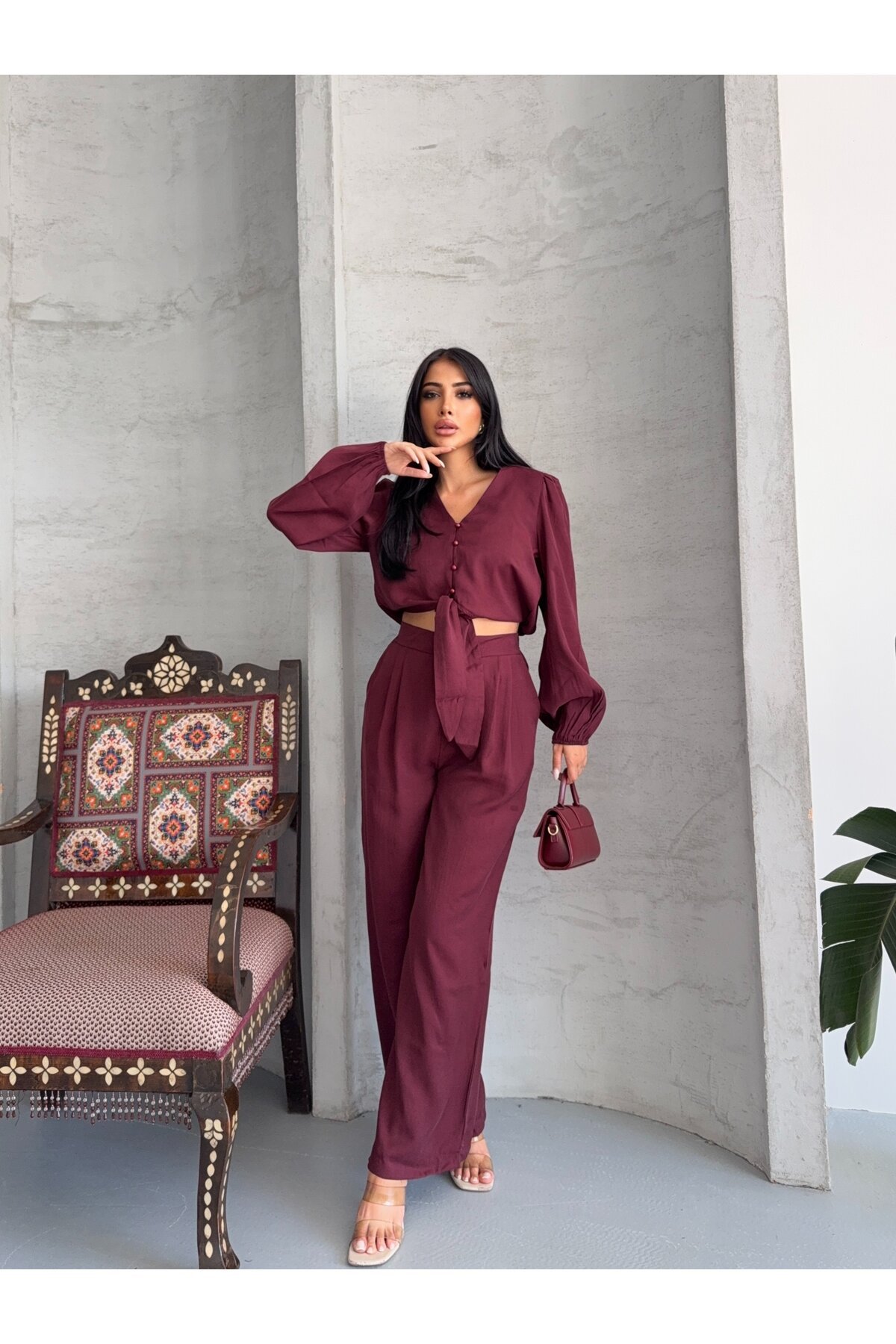 Bordo Massimo Takım Modal Kumaş