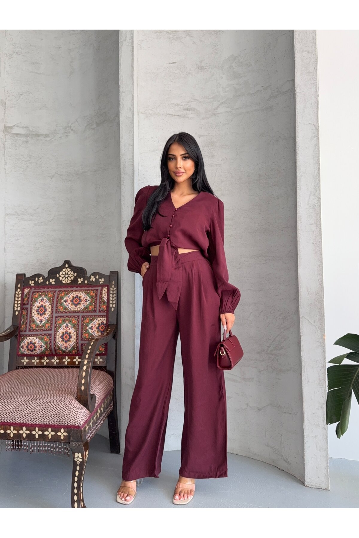 Bordo Massimo Takım Modal Kumaş