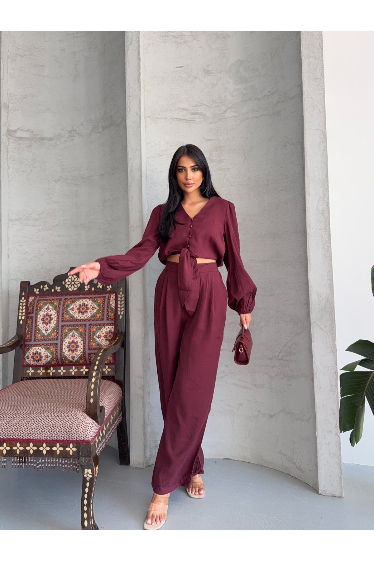 Bordo Massimo Takım Modal Kumaş