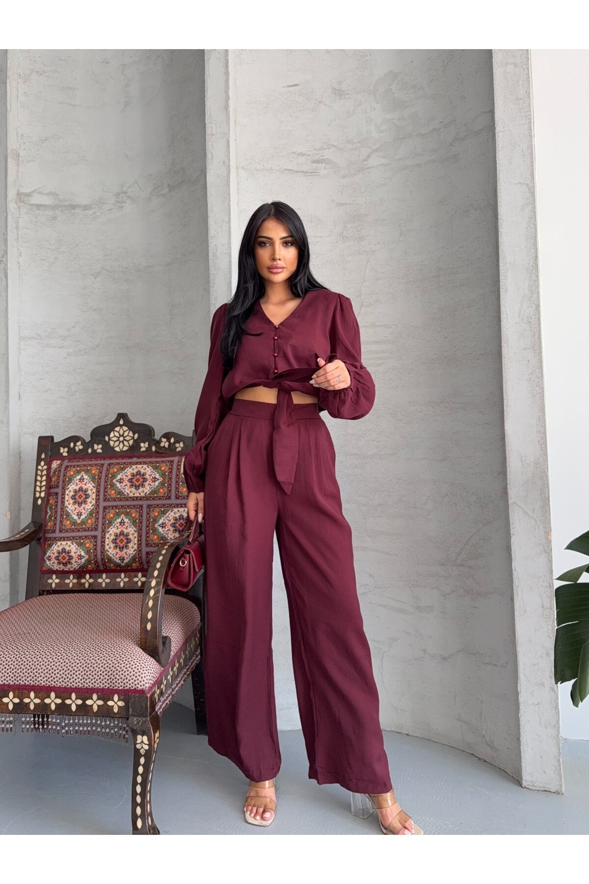 Bordo Massimo Takım Modal Kumaş