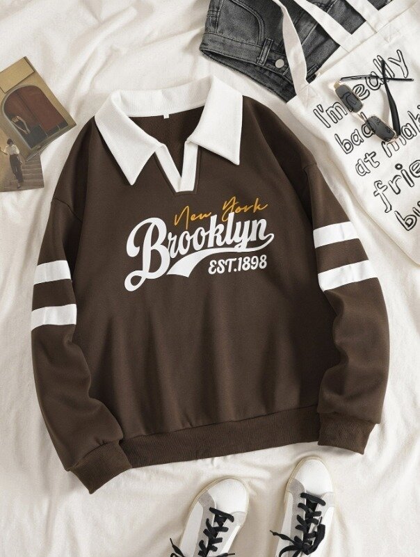 Brooklyn Retro Kolej Sweatshirt Kahverengi