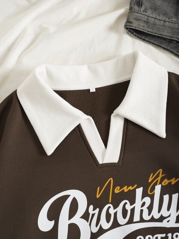 Brooklyn Retro Kolej Sweatshirt Kahverengi