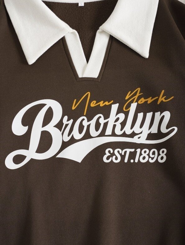 Brooklyn Retro Kolej Sweatshirt Kahverengi