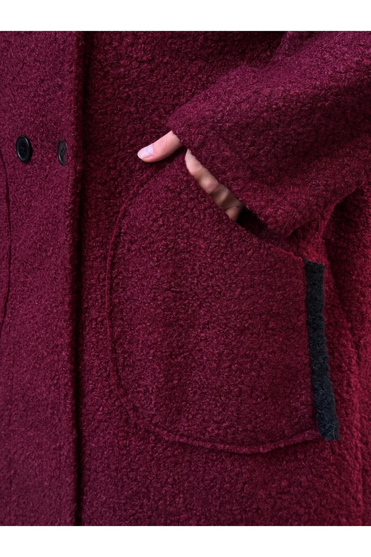 Buklet Kumaş Yaka Detay Düğmeli Mont Bordo