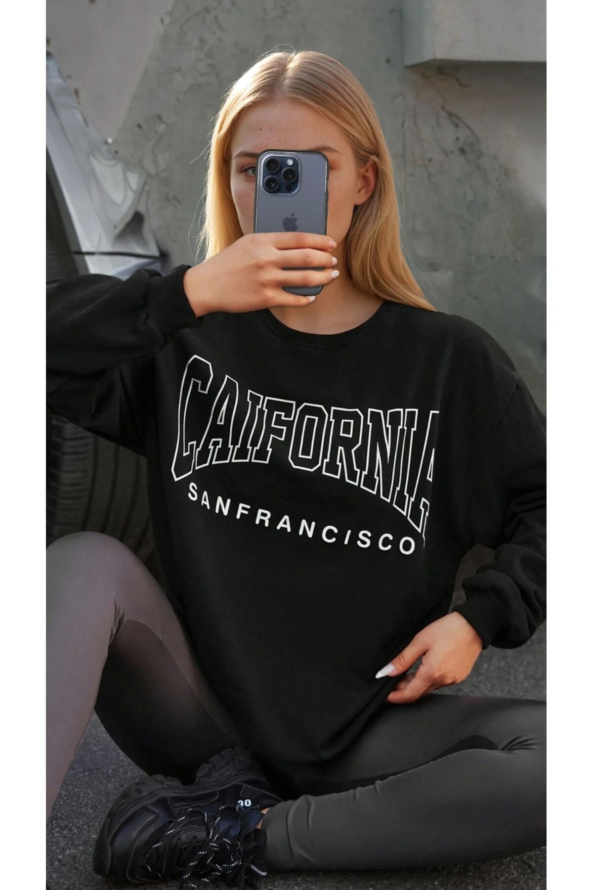 California Baskılı Üç İplik Oversize Sweatshirt