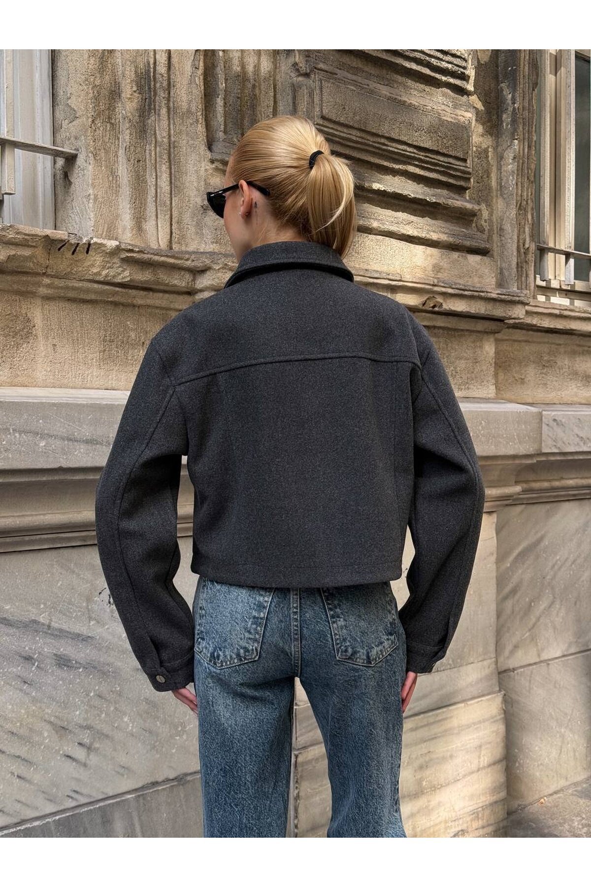 Cep Detay Kaşe Ceket Gri