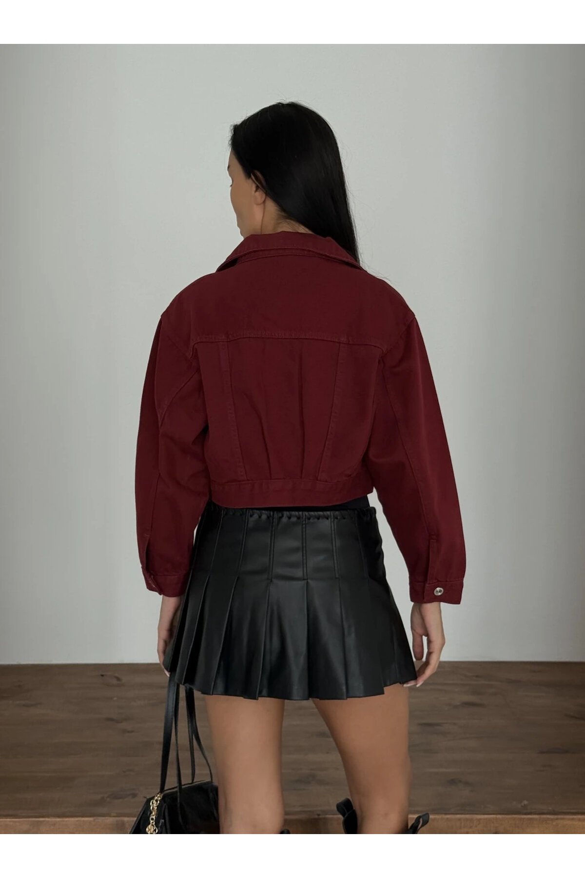 Çift Cepli Denim Crop Ceket