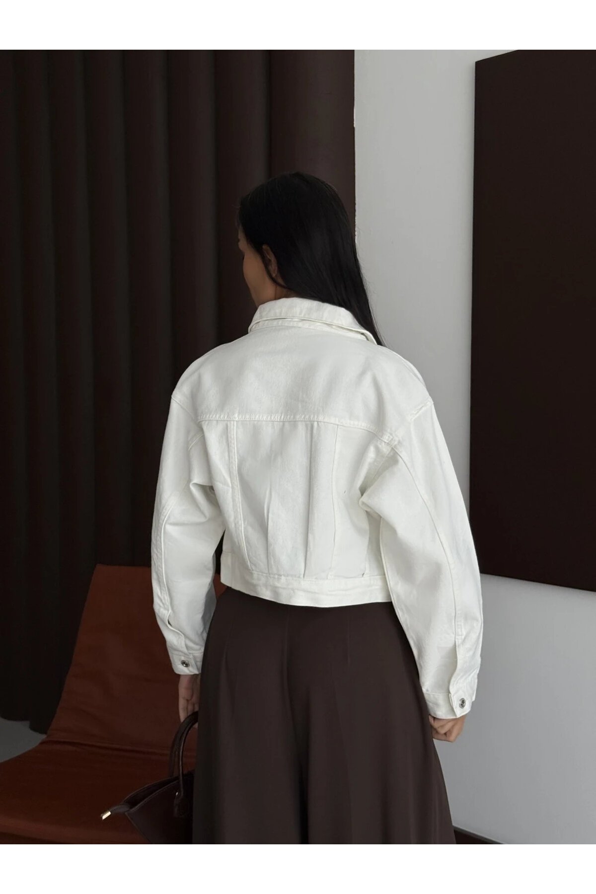 Çift Cepli Denim Crop Ceket