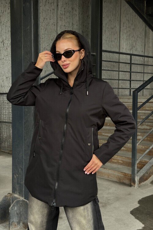 Çift Cepli Kapüşonlu Mont