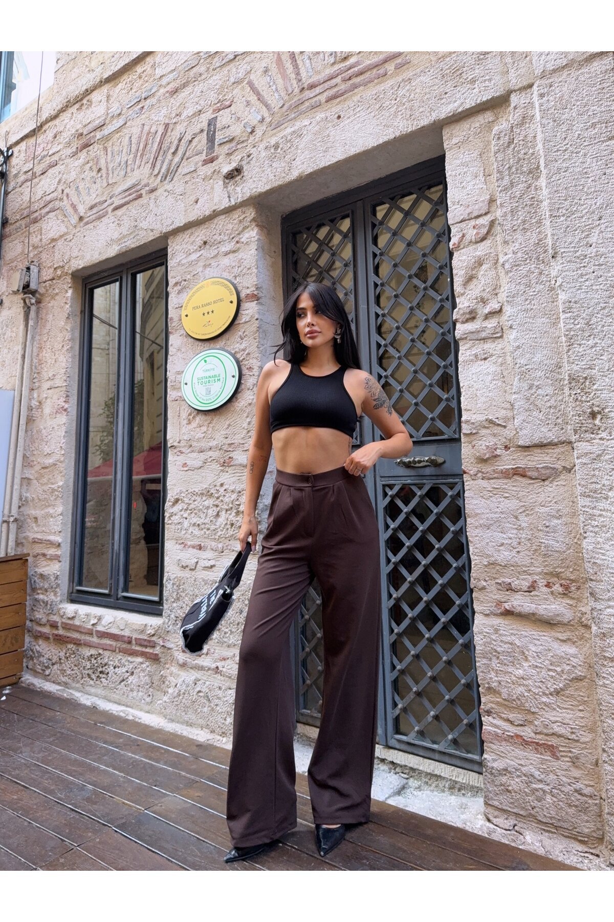 Çift Pileli Örme Palazzo Pantolon