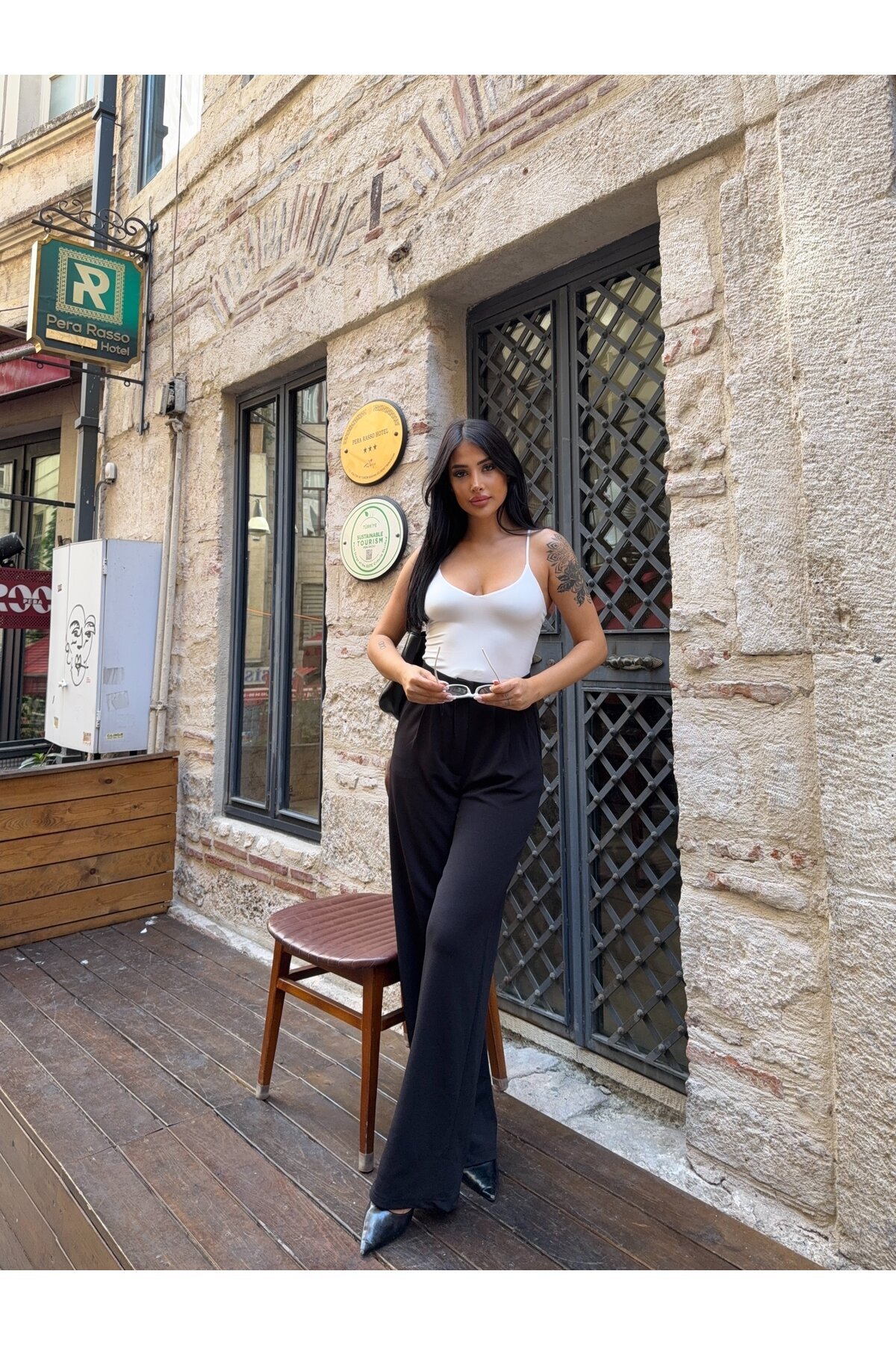 Çift Pileli Örme Palazzo Pantolon