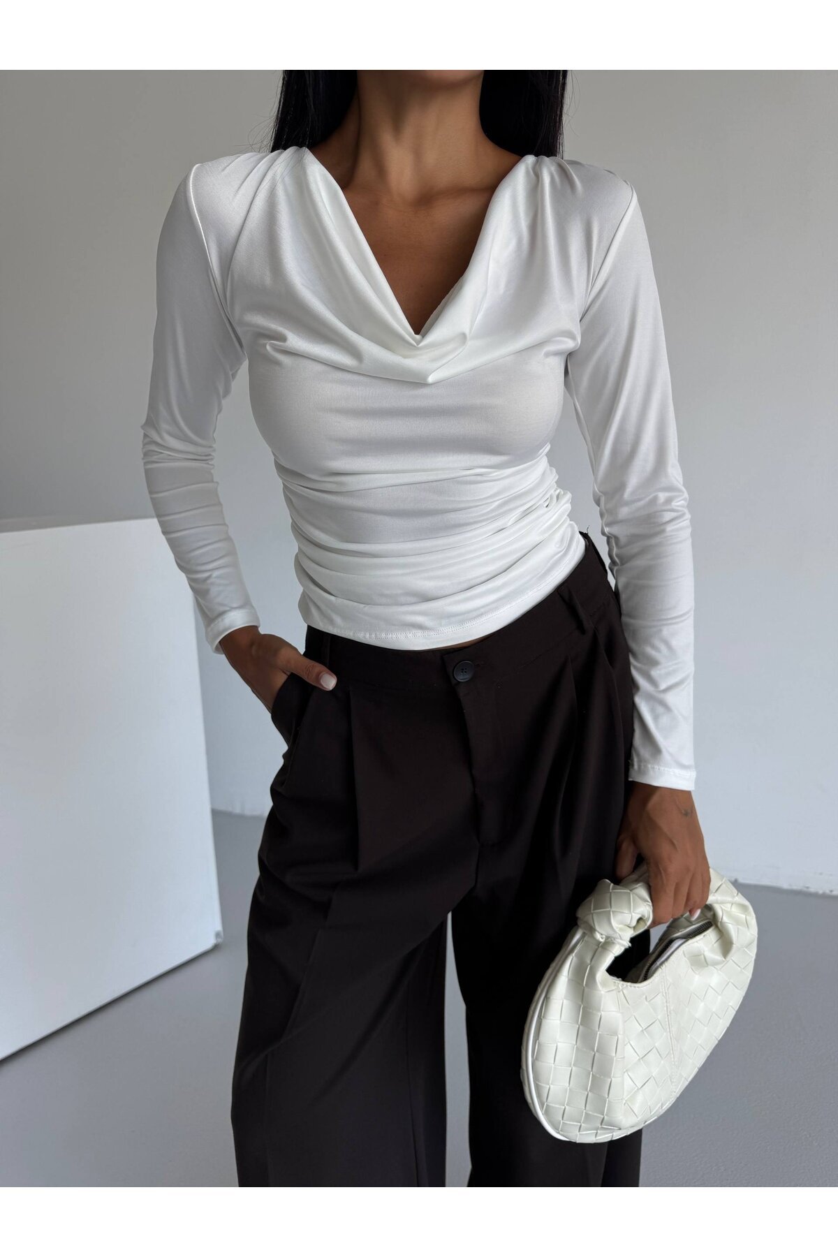 Degaje Yaka Bluz Beyaz