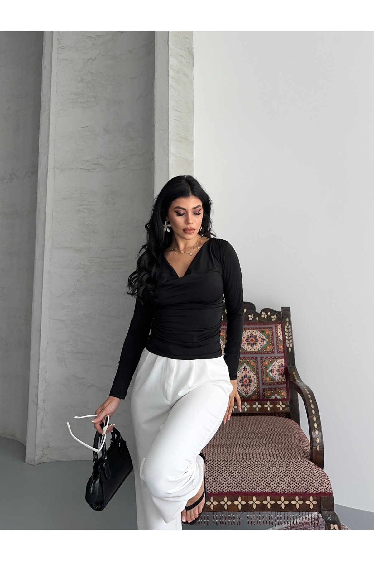 Degaje Yaka Bluz Siyah