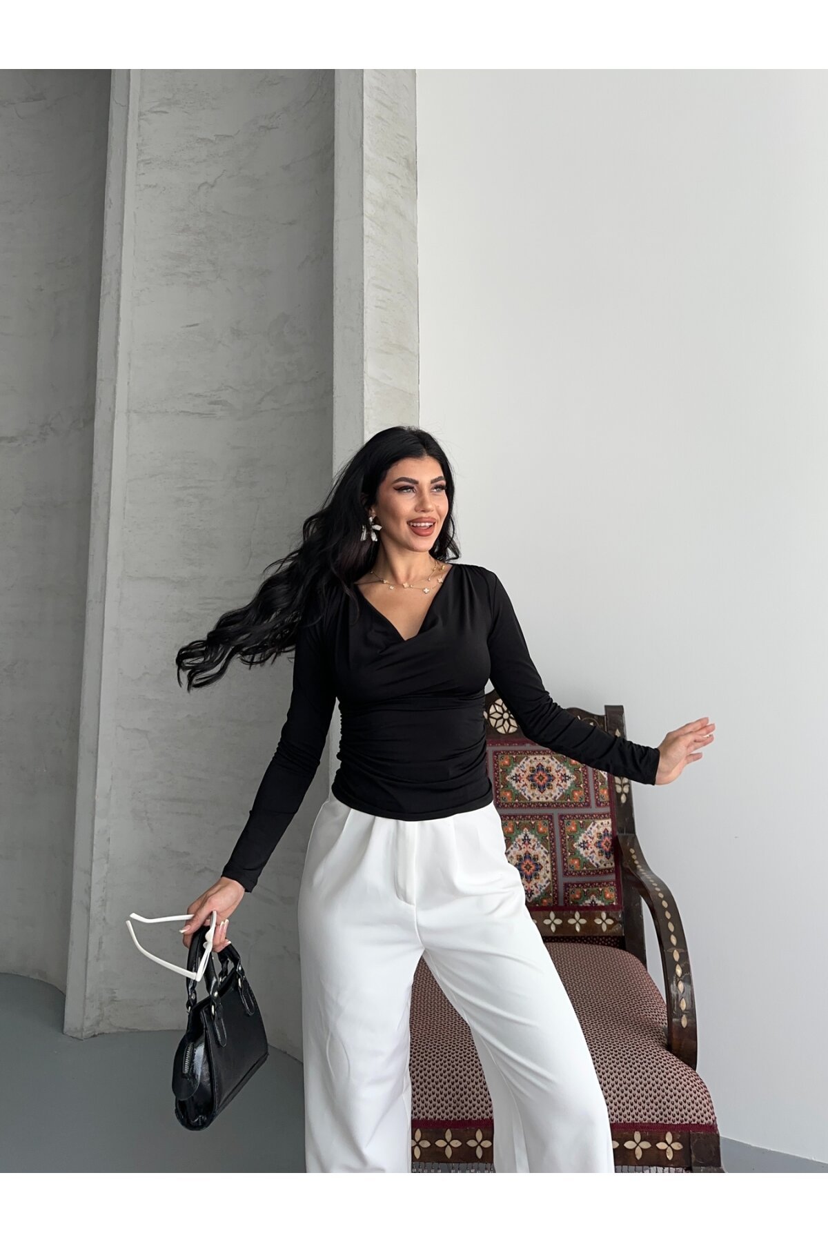 Degaje Yaka Bluz Siyah