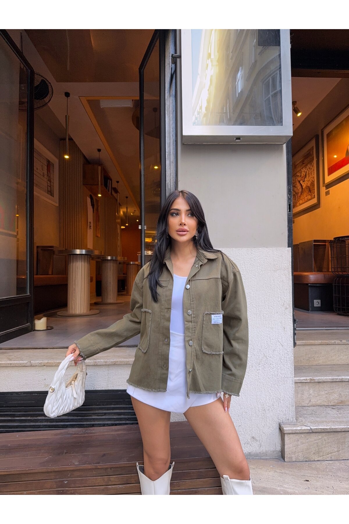 Design Arma Detay Gabardin Gömlek Haki