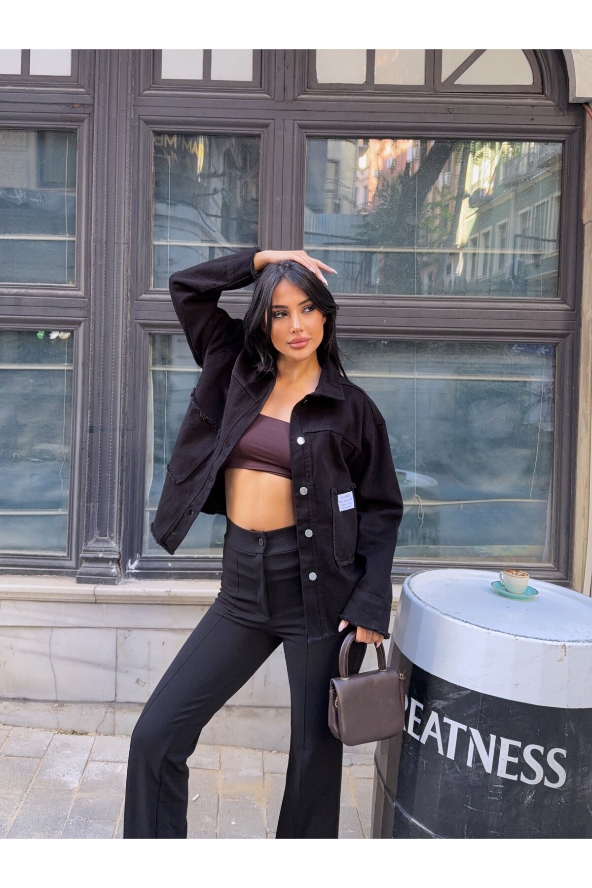 Design Arma Detay Gabardin Gömlek Siyah