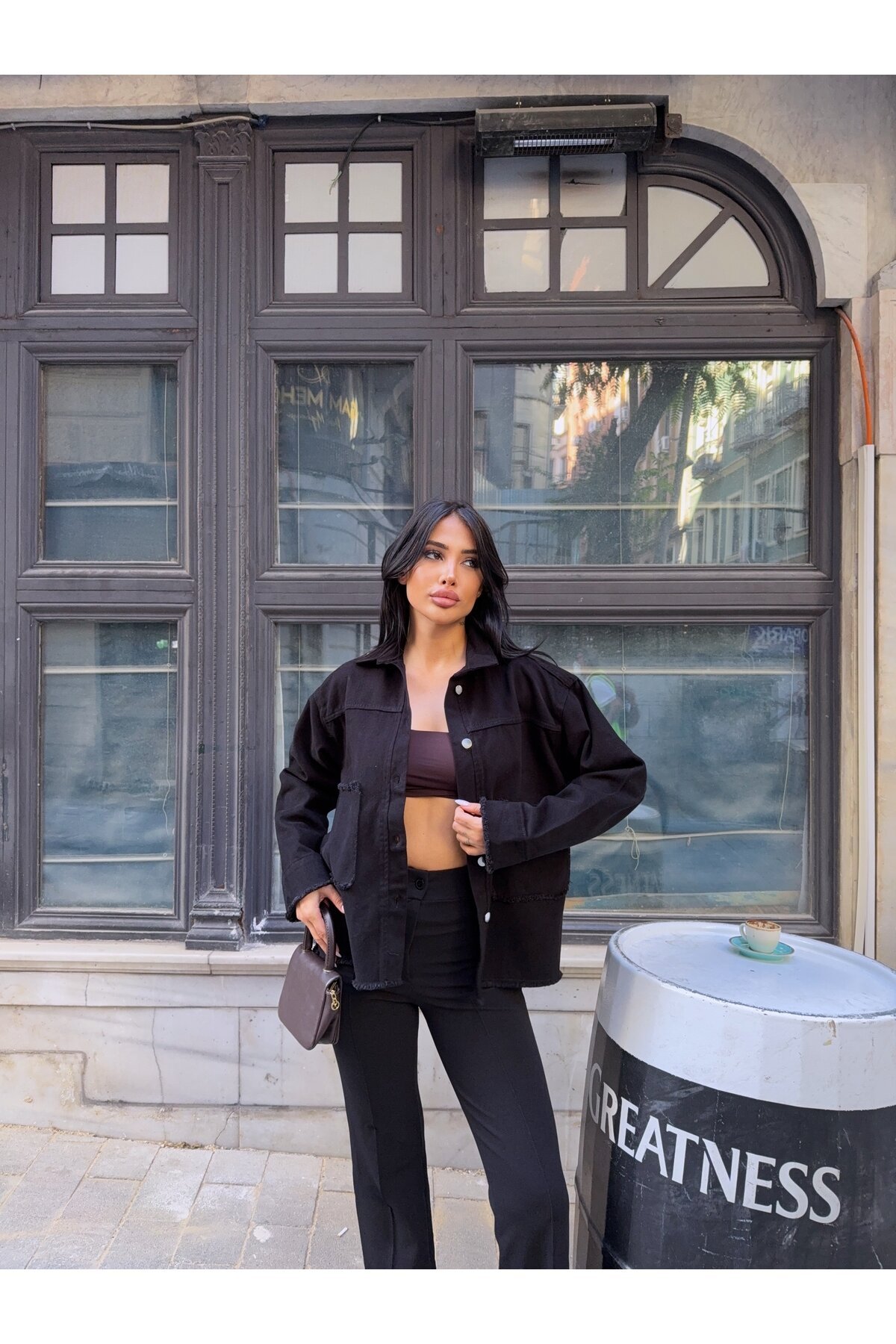 Design Arma Detay Gabardin Gömlek Siyah