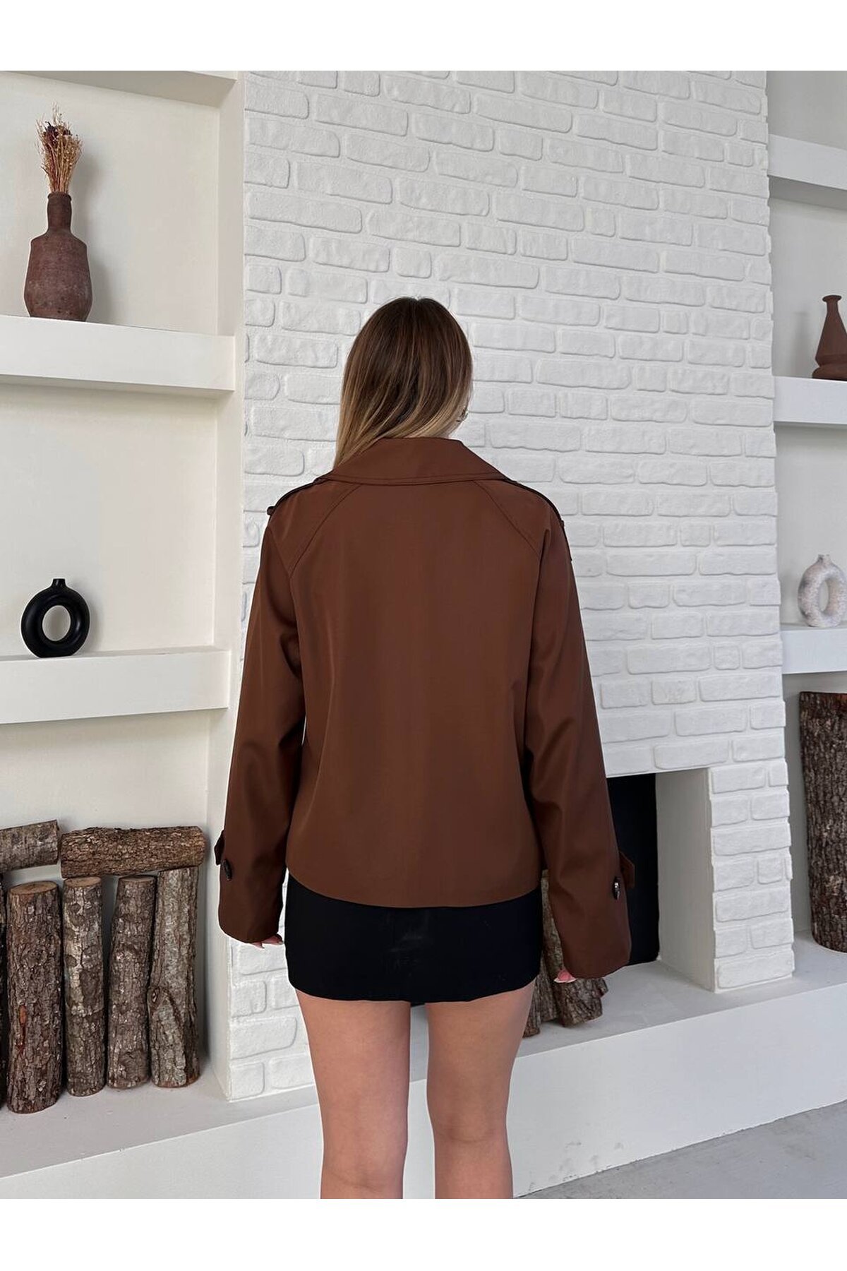 Düğme Detaylı Bondik Mevsimlik Oversize Kısa Trençkot