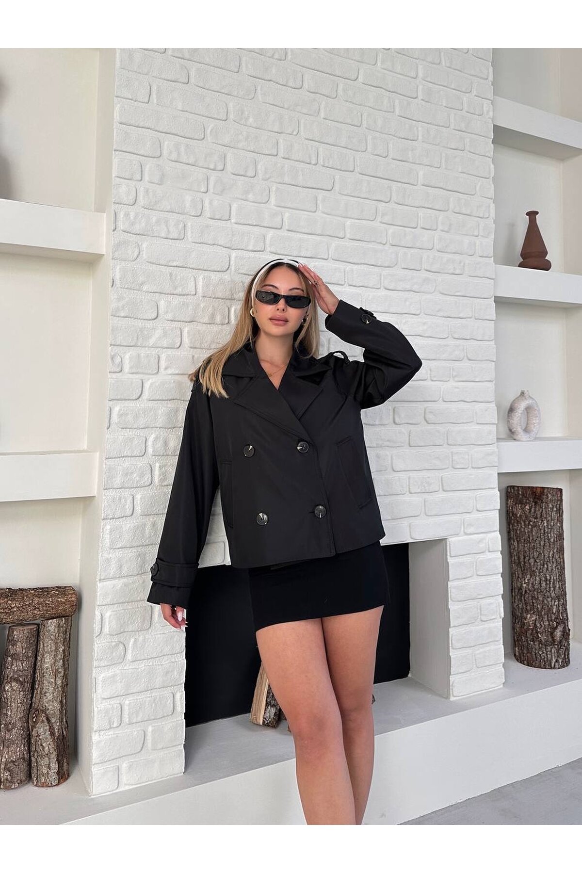 Düğme Detaylı Bondik Mevsimlik Oversize Kısa Trençkot