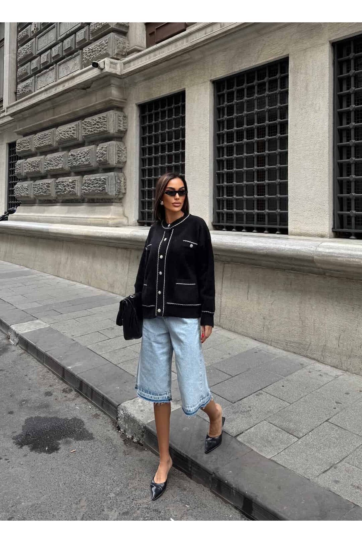 Düğme Ve Biye Detaylı Çift Cepli Triko Bluz Hırka