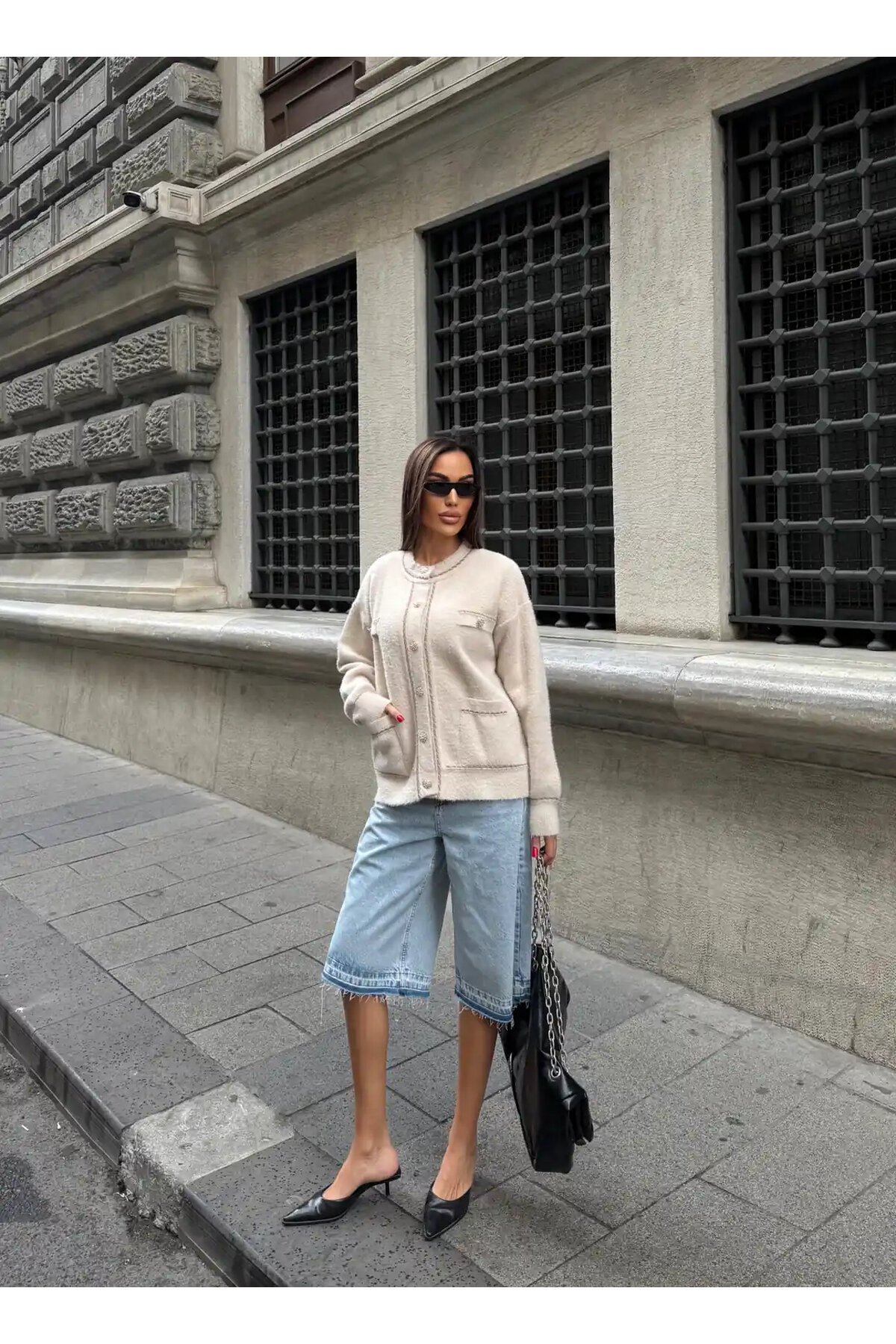 Düğme Ve Biye Detaylı Çift Cepli Triko Bluz Hırka