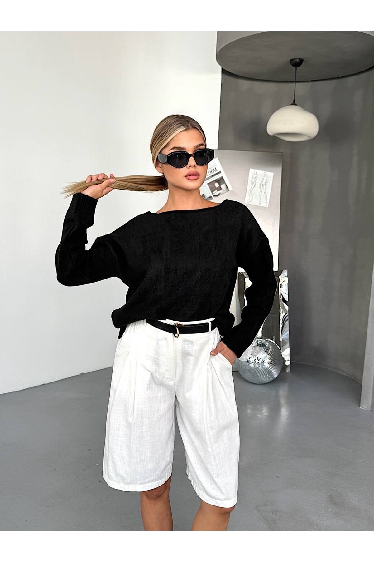 Düşük Omuz Triko Kazak