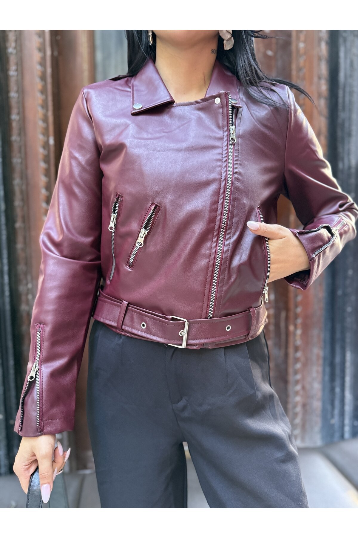 Fermuar Detay Tasarım Deri Ceket