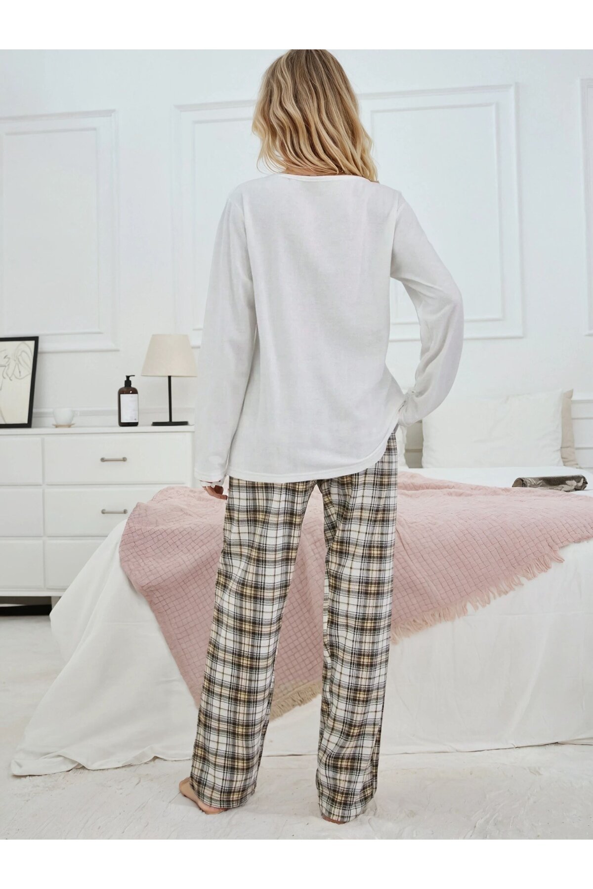 Free Bear Hugs Baskılı Kareli Kadın Pijama Takımı