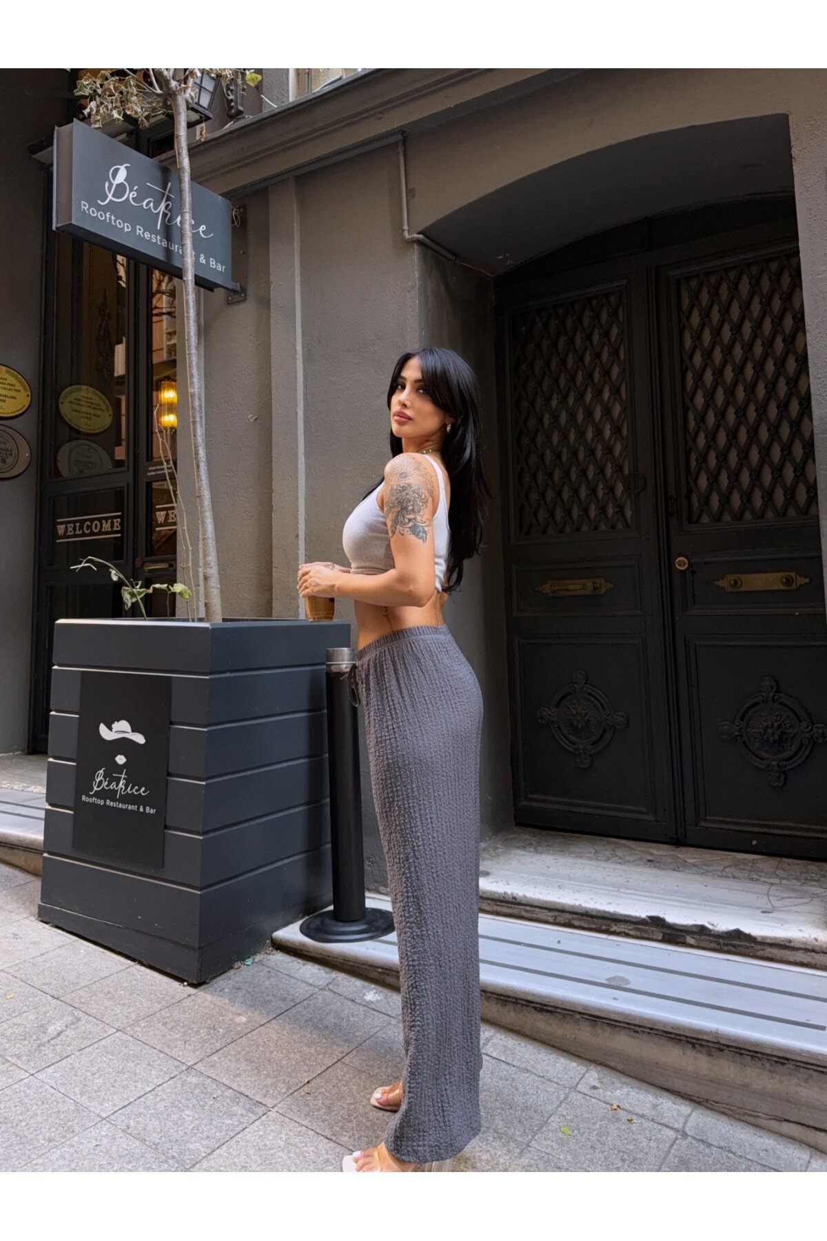 Gofre Bol Paça Beli Lastikli Pantalon Gri