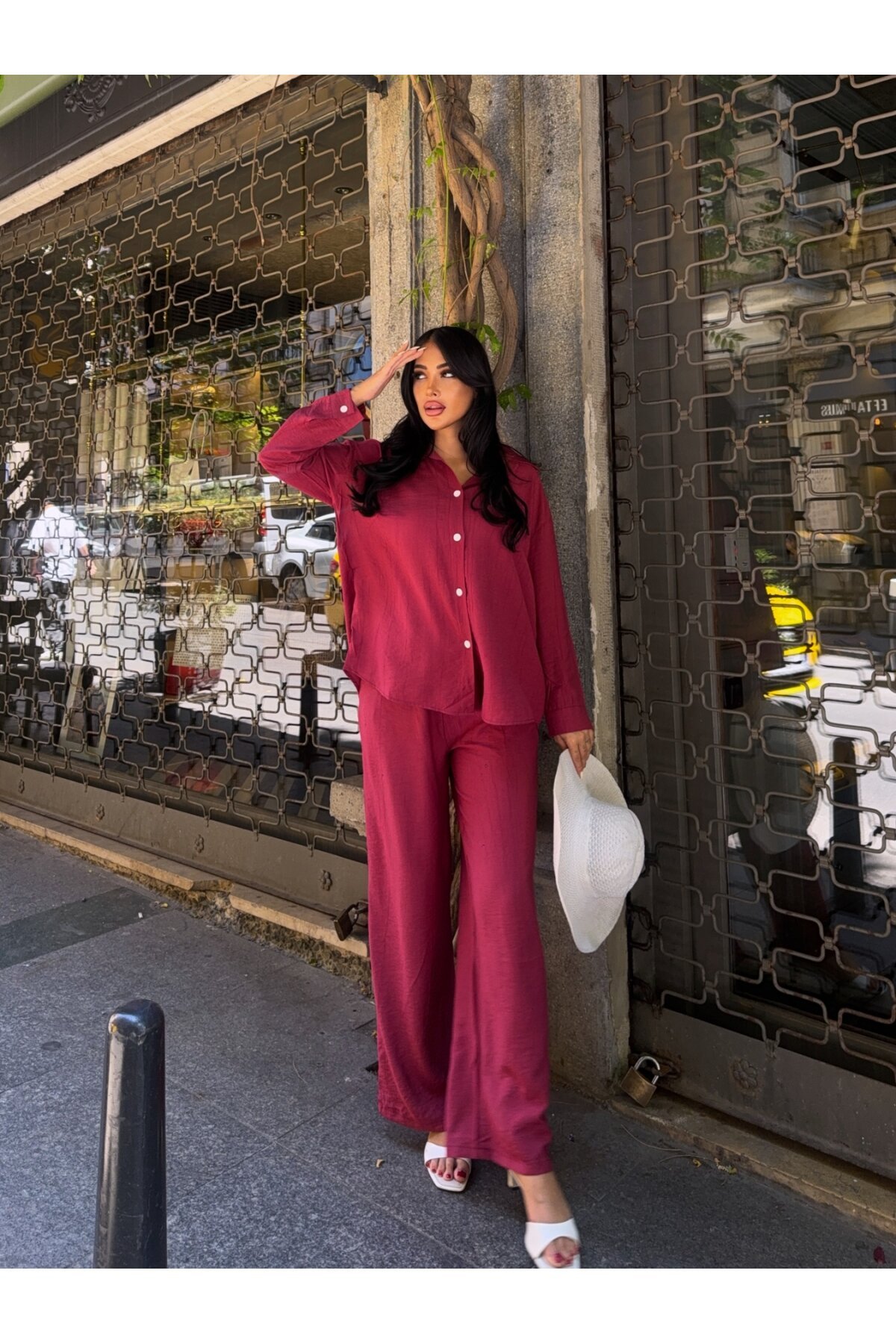 Gömlek Pantalon Alt Üst Takım Bordo