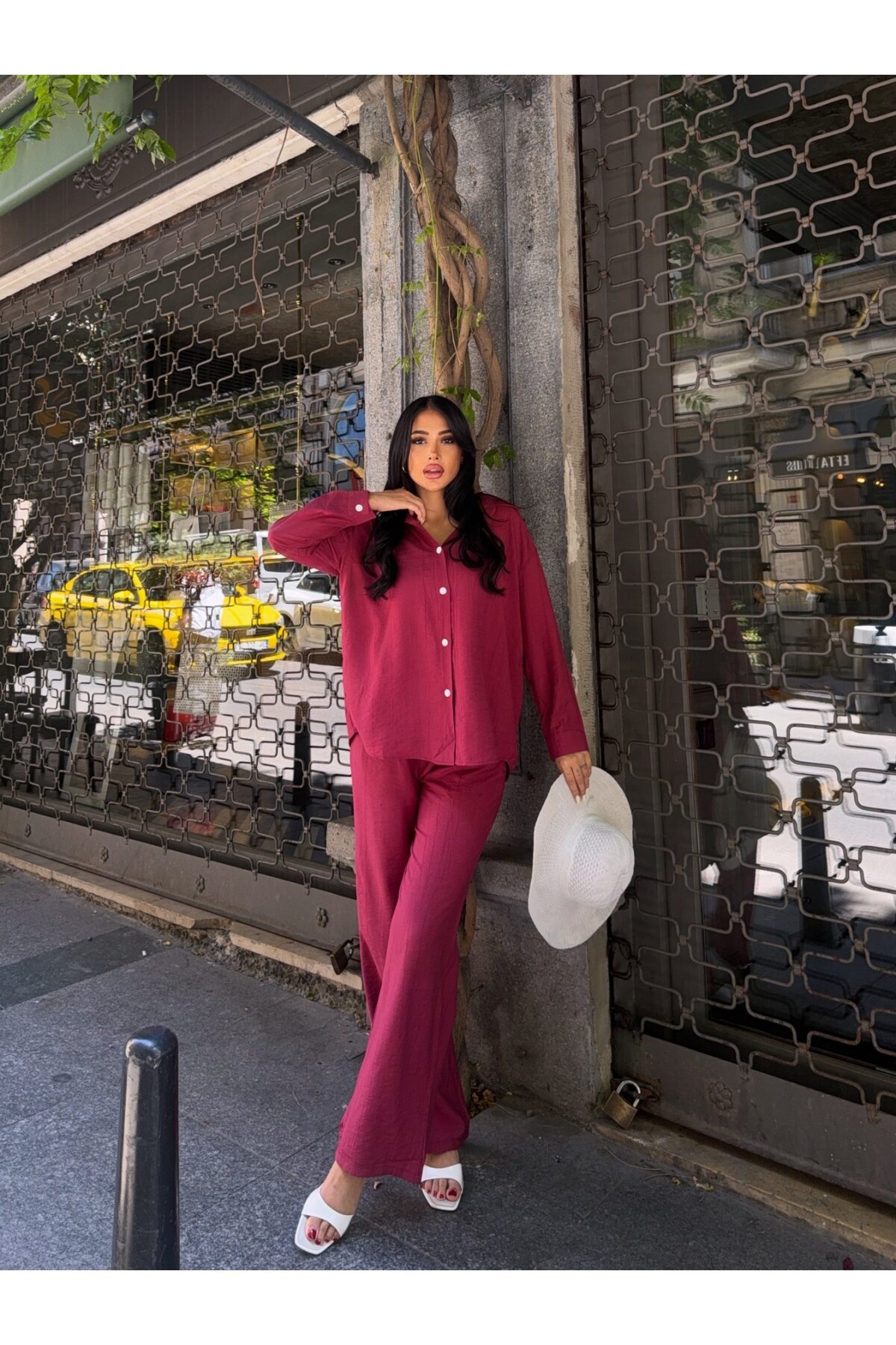 Gömlek Pantalon Alt Üst Takım Bordo