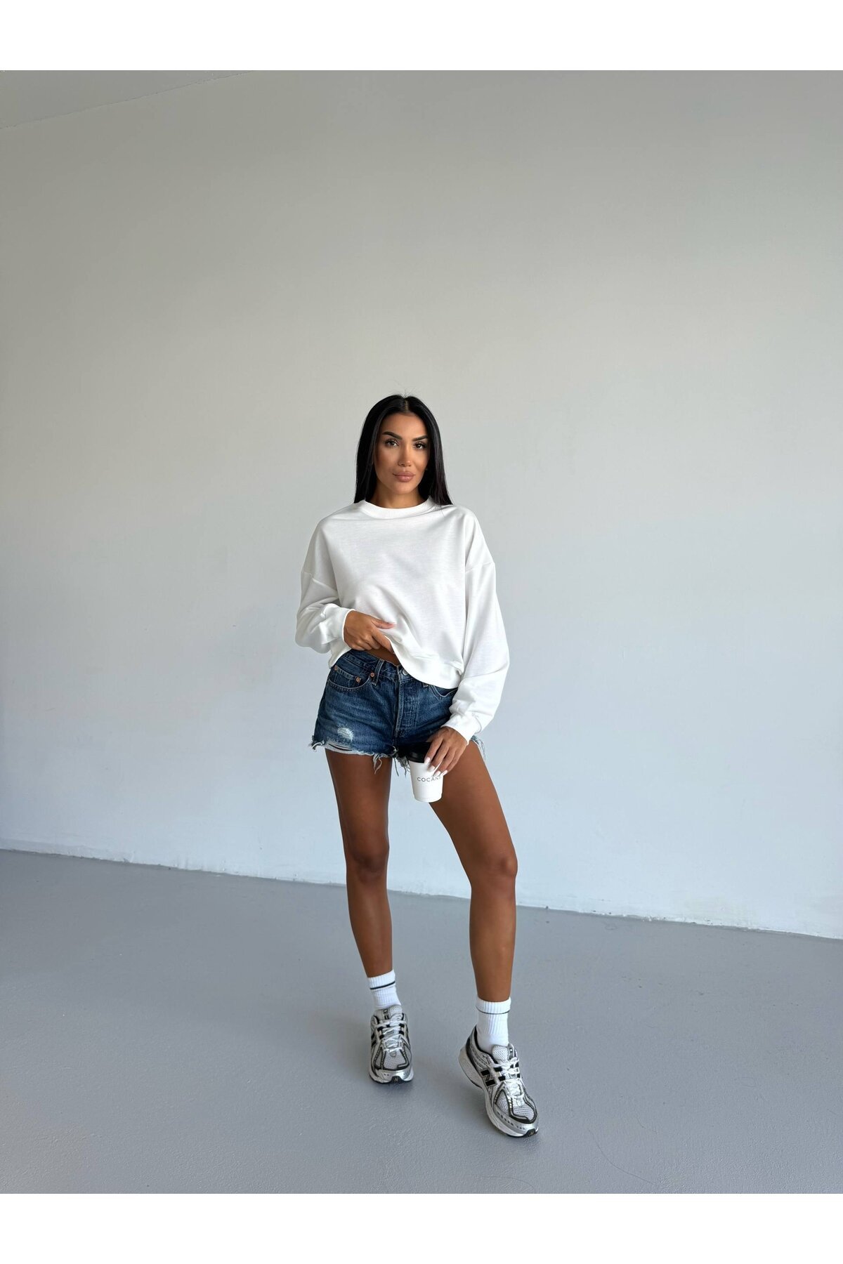 İki İplik Bisiklet Yaka Sweatshirt