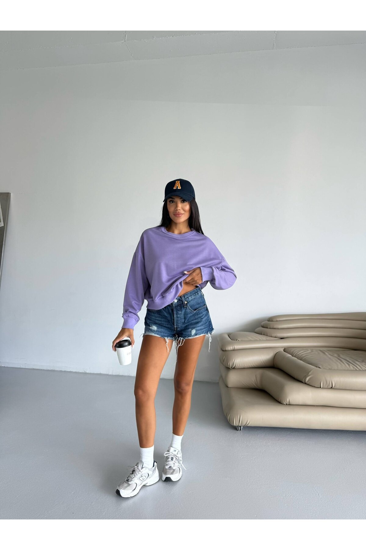 İki İplik Bisiklet Yaka Sweatshirt