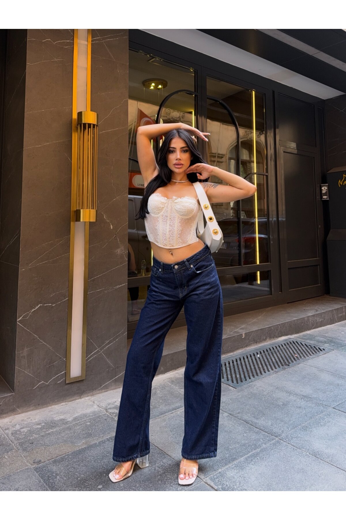 İspanyol Paça Yüksek Bel Kot Pantalon