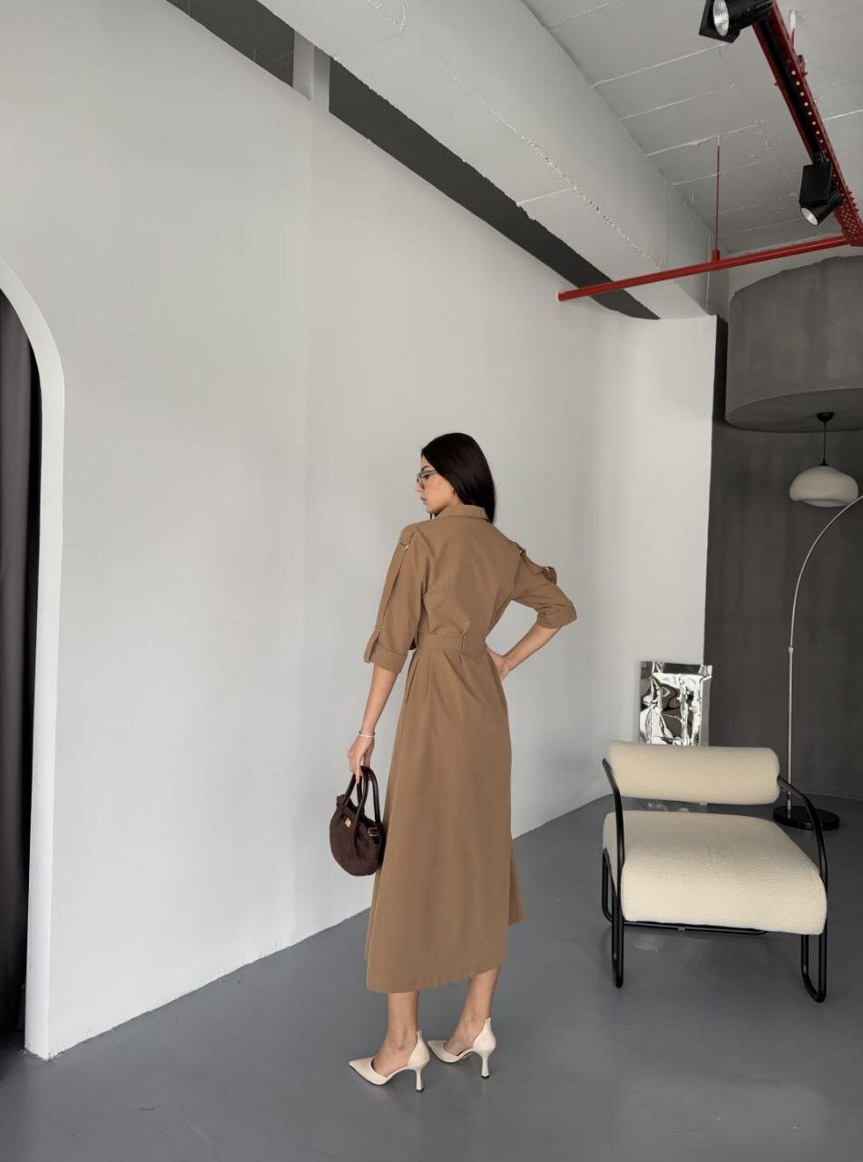 İthal Cupra Kumaş Kuşaklı Elbise